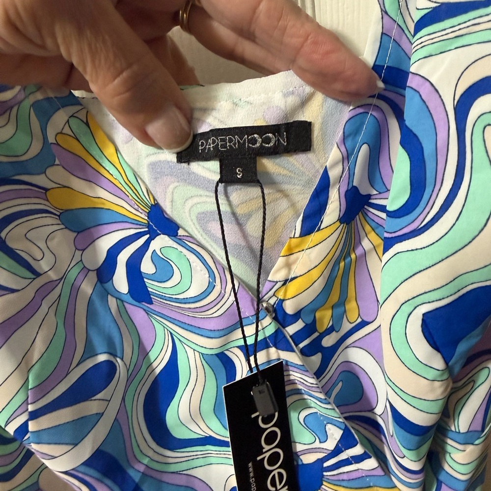 Papermoon Swirl Print Mini Dress in Blue, Purple & Yellow